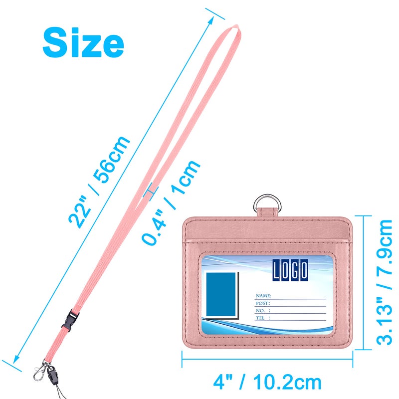 Wisdompro 2-Sided PU Leather ID Badge Holder with 1 ID Window and 1 Card Slot and 1 Piece 22 Inch Polyester Detachable Neck Lanyard Strap (Holds 3 to 4 Cards) - Horizontal (Rose Gold) - Image 5